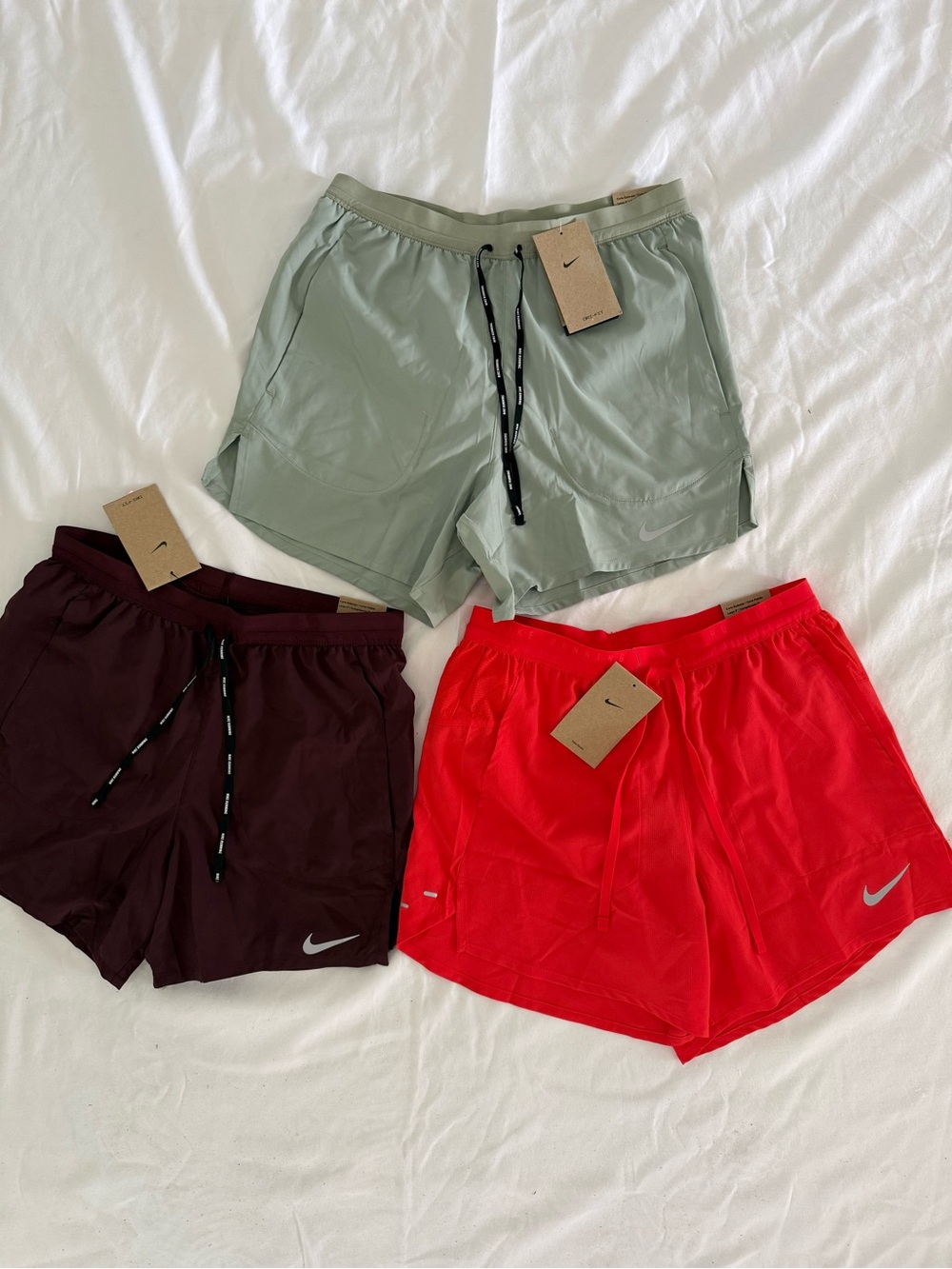 New Sz S Nike Mens Running Shorts Pack - Sage Green & Bright Red